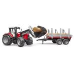 Bruder - Tractor Massey Ferguson 7480 Cu Incarcator Frontal Si Remorca Pentru Lemne - imagine 2