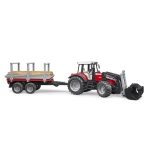 Bruder - Tractor Massey Ferguson 7480 Cu Incarcator Frontal Si Remorca Pentru Lemne - imagine 3