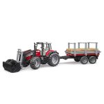 Bruder - Tractor Massey Ferguson 7480 Cu Incarcator Frontal Si Remorca Pentru Lemne - imagine 4