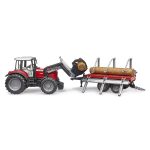 Bruder - Tractor Massey Ferguson 7480 Cu Incarcator Frontal Si Remorca Pentru Lemne - imagine 6