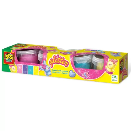 PLASTILINA DOUGH GLITTER- 4 X 90 GR-00466-Ses Creative-8710341004668