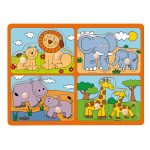 PUZZLE CU BUTONI- ANIMALE SALBATICE CU PUII LOR-91914-Woodyland-8591864919147
