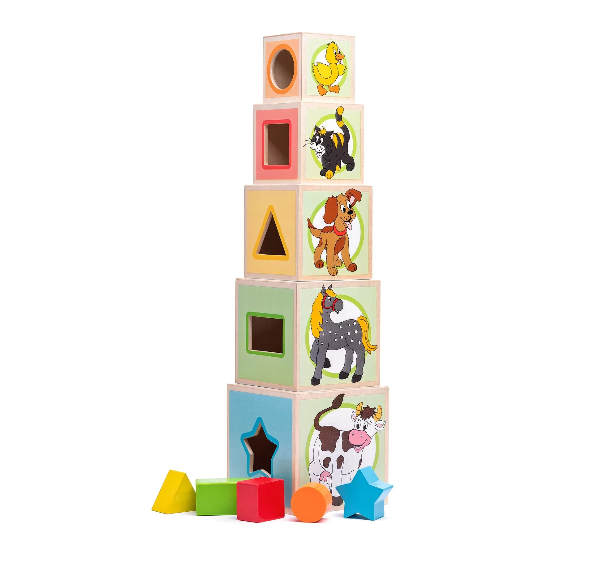 PIRAMIDA DE STIVUIRE CU ANIMALE- 5 PIESE PIRAMIDA DE STIVUIRE CU ANIMALE- 5 PIESE-95005-Woodyland-8591864950058