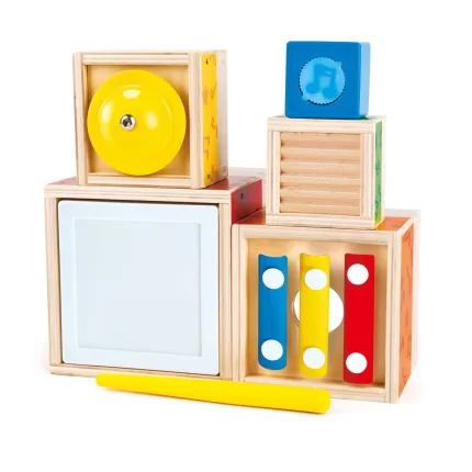 SET DE MUZICA CU 6 PIESE DIN LEMN DE STIVUIT-E0336A-Hape-6943478019010