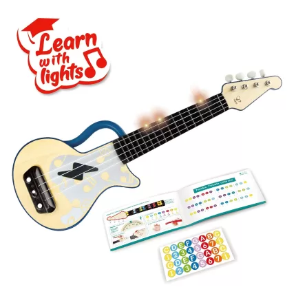 UKULELE (CHITARA) ALBASTRU- INVATA SA CANTI CU LUMINI-E0625A-Hape-6943478033108