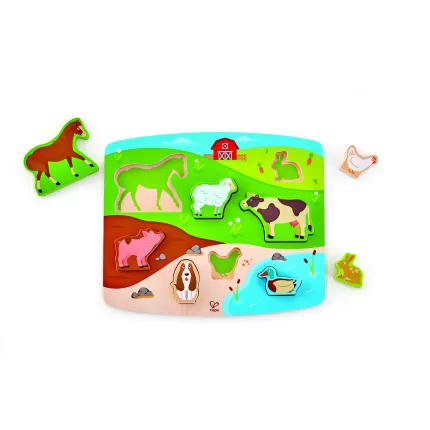 PUZZLE SI JOC- ANIMALE DE LA FERMA-E1454A-Hape-6943478018723