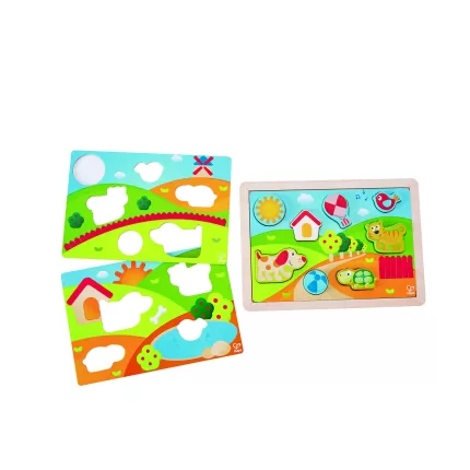 PUZZLE 3 IN 1- PEPE SI PRIETENII-E1601A-Hape-6943478016958
