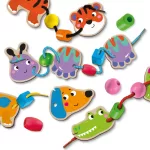Ses Creative - Jucarie din lemn - Set de insirat animale si margele - imagine 2